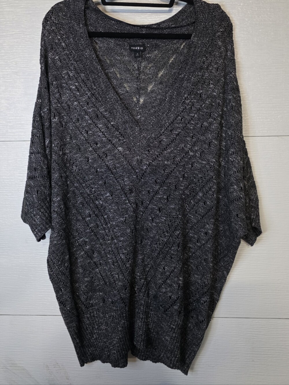 torrid Charcoal Gray V-Neck Pointelle Sweater - Picture 2 of 4